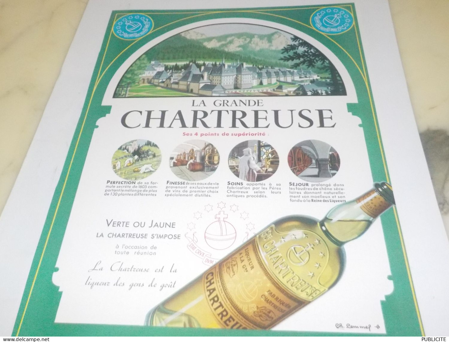 ANCIENNE PUBLICITE LIQUEUR GRANDE CHARTREUSE  1952 - Alcohol