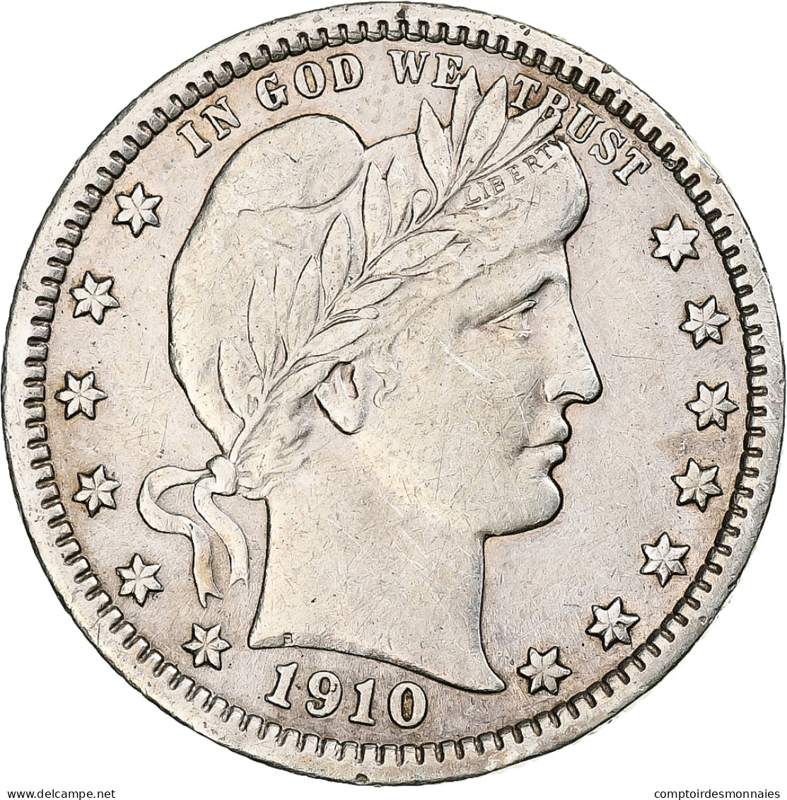 États-Unis, Quarter, Barber, 1910, Philadelphie, Argent, TTB+ - 1892-1916: Barber