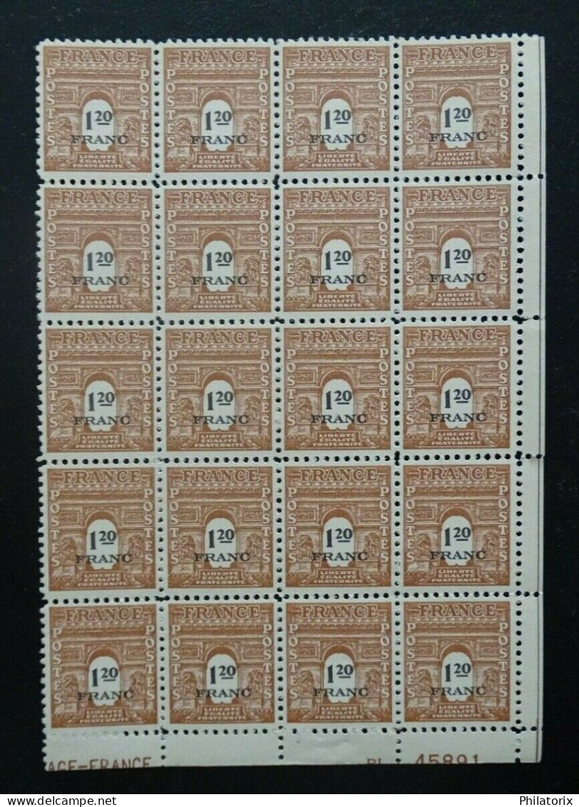 Frankreich Mi 654 **/* , 20 Er Block , Y 707 MNH/MH , Alliierte Truppen - 1944-45 Triumphbogen