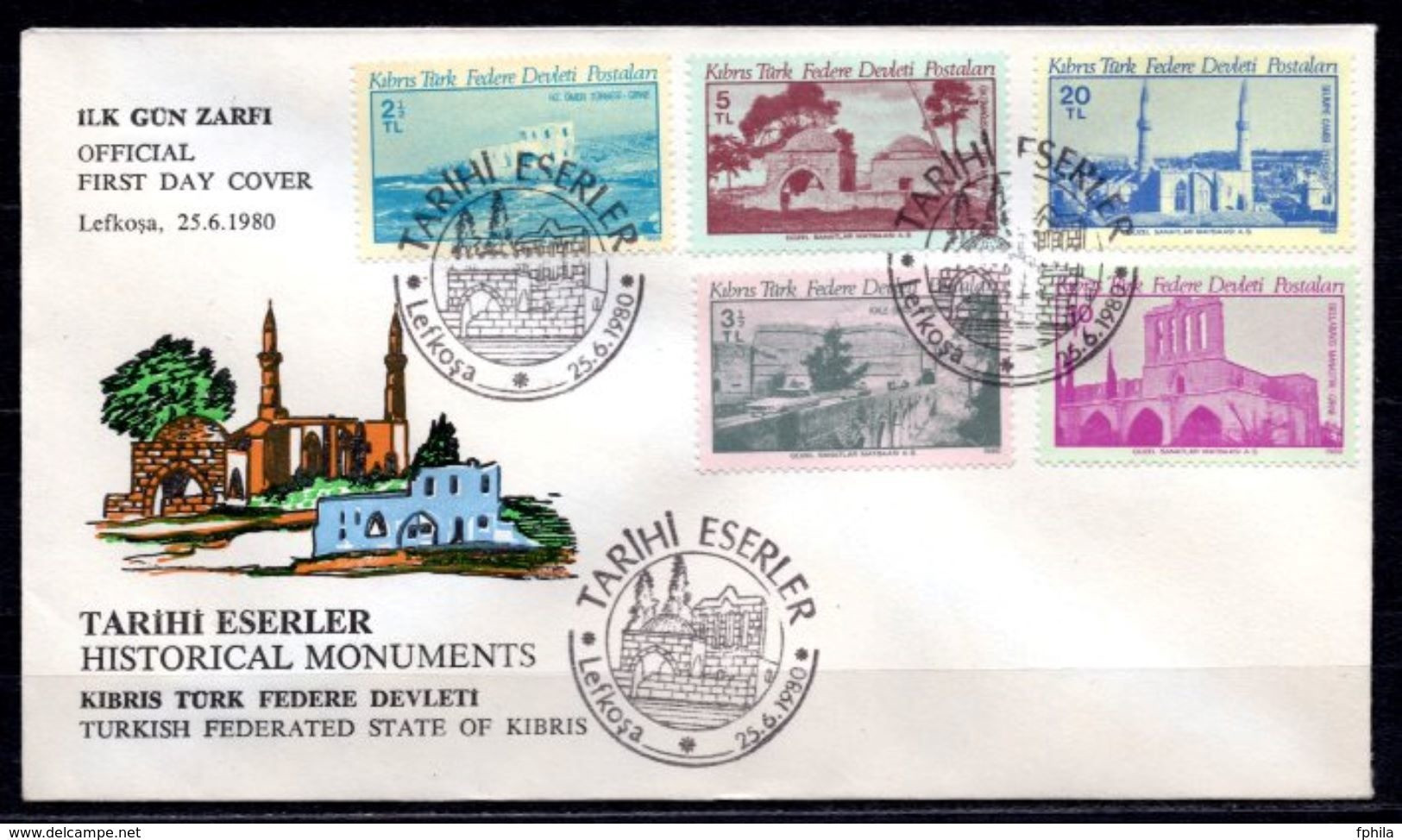 1980 NORTH CYPRUS HISTORIC WORKS MONUMENTS FDC - Brieven En Documenten