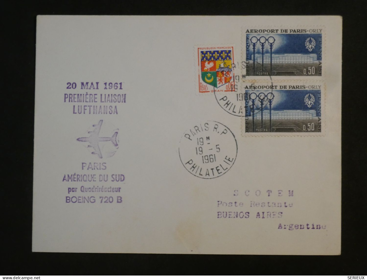 DI 18 FRANCE   BELLE LETTRE  1961 1ER VOL LUFTHANSA PARIS BUENOS AIRES ARGENTINA   +AFF. INTERESSANT+++ - 1960-.... Lettres & Documents