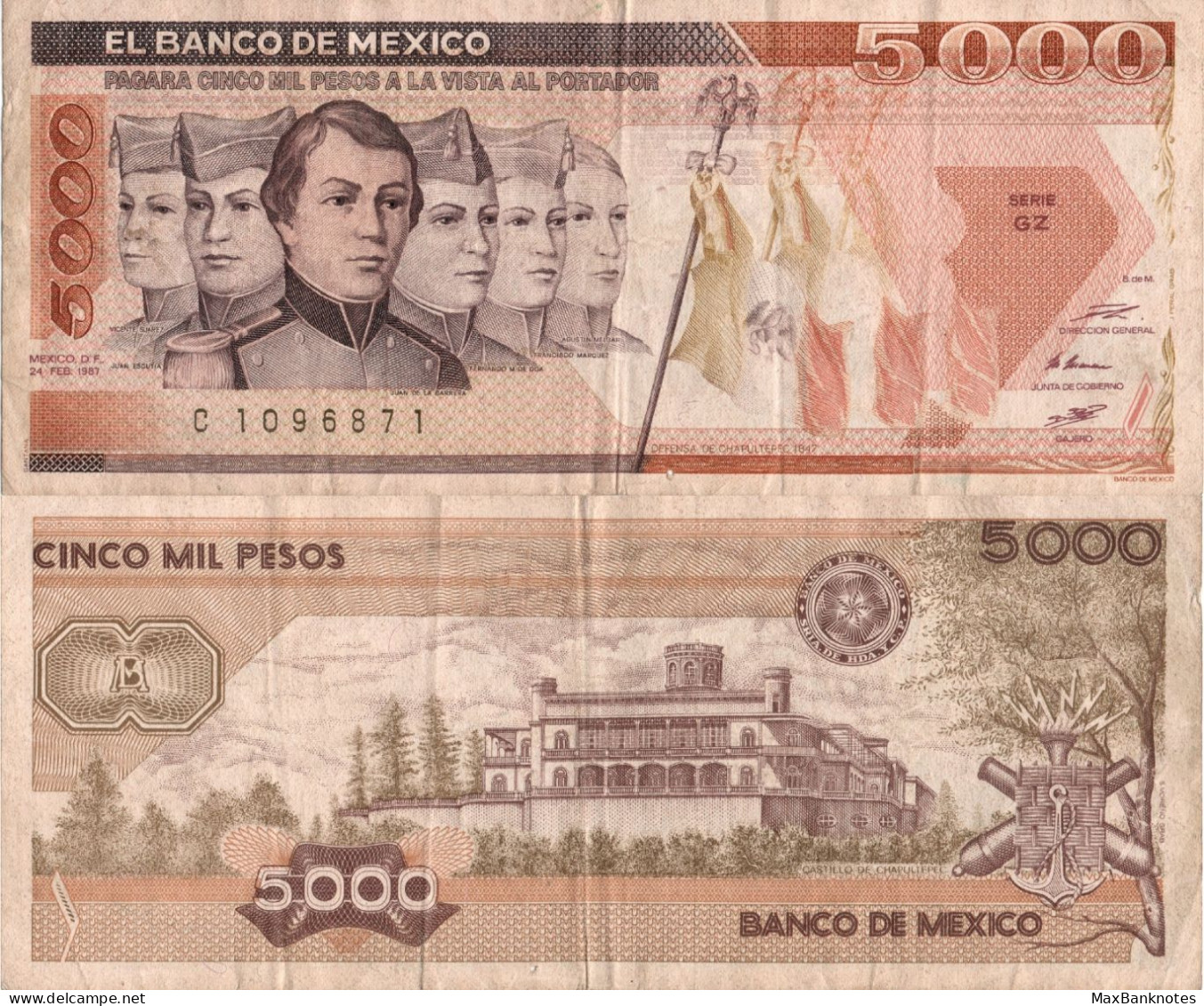 Mexico / 5.000 Pesos / 1987 / P-88(b) / VF - Mexico