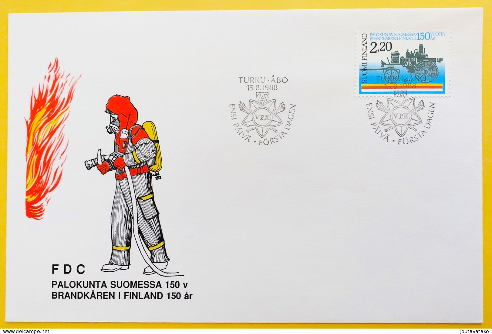 Finland FDC 1988 150 Years Fire Brigades In Finland, Steam Fire Engine (1902) - MiNo 1057 - FDC