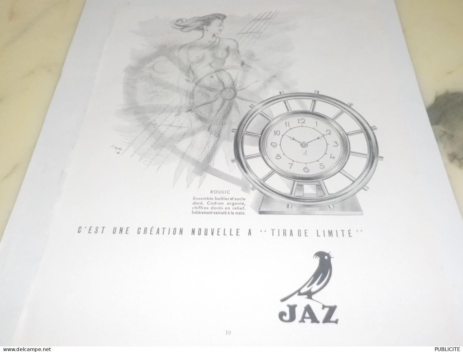 ANCIENNE PUBLICITE PENDULE ROULIC DE JAZ 1950 - Other & Unclassified