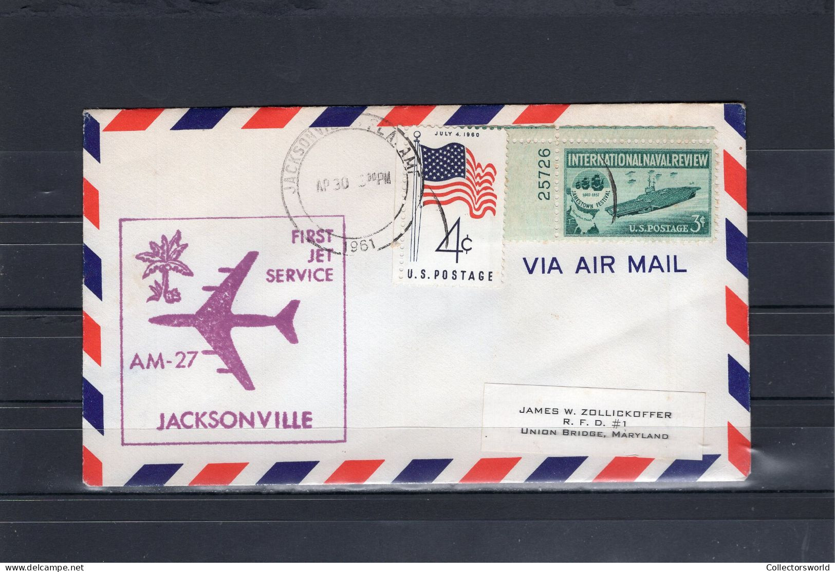 USA 1961 First Flight Cover First Jet Flight AM27 Jacksonville, Florida (NY Arrival Stamp On The Back) - Omslagen Van Evenementen