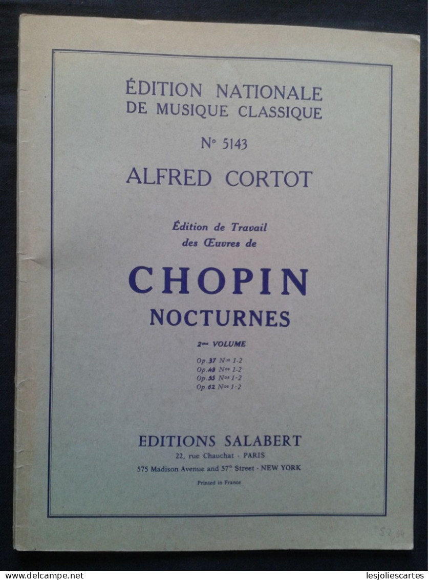 FREDERIC CHOPIN NOCTURNES VOL 2 REVISION ALFRED CORTOT PIANO PARTITION MUSIQUE - Instruments à Clavier