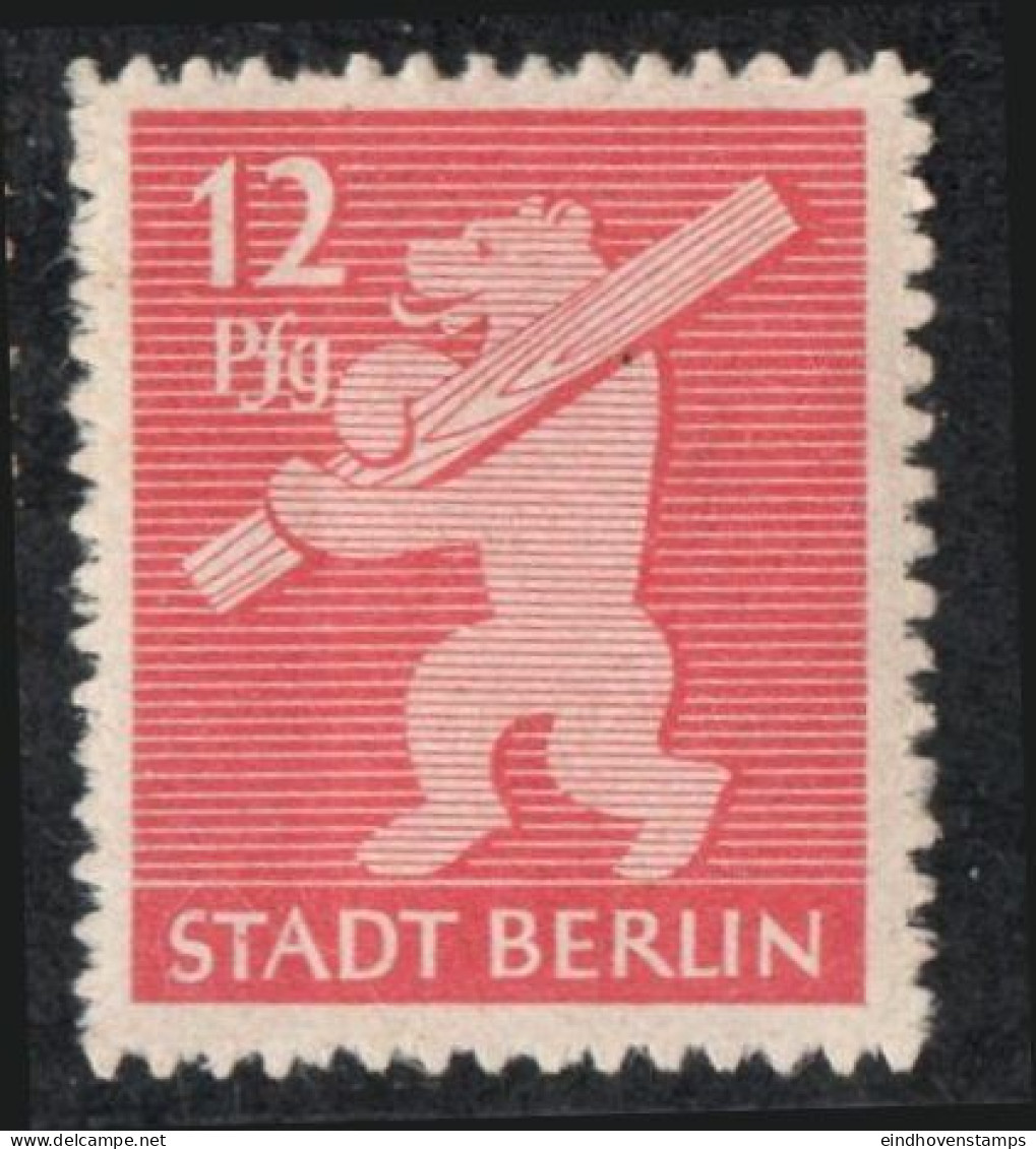 Germany 1945 Stadt Berlin 12 Pf B Perforation Plateflaw Mi XI MNH Certified Jasch BPP Blot In S"T"ad - Berlin & Brandebourg