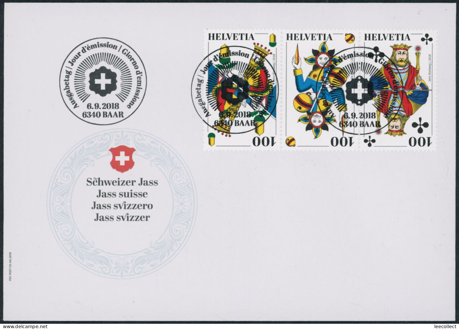 Suisse - 2018 - Schweizer Jass - Zusammenhängende - Ersttagsbrief FDC ET - Ersttag Voll Stempel - Lettres & Documents