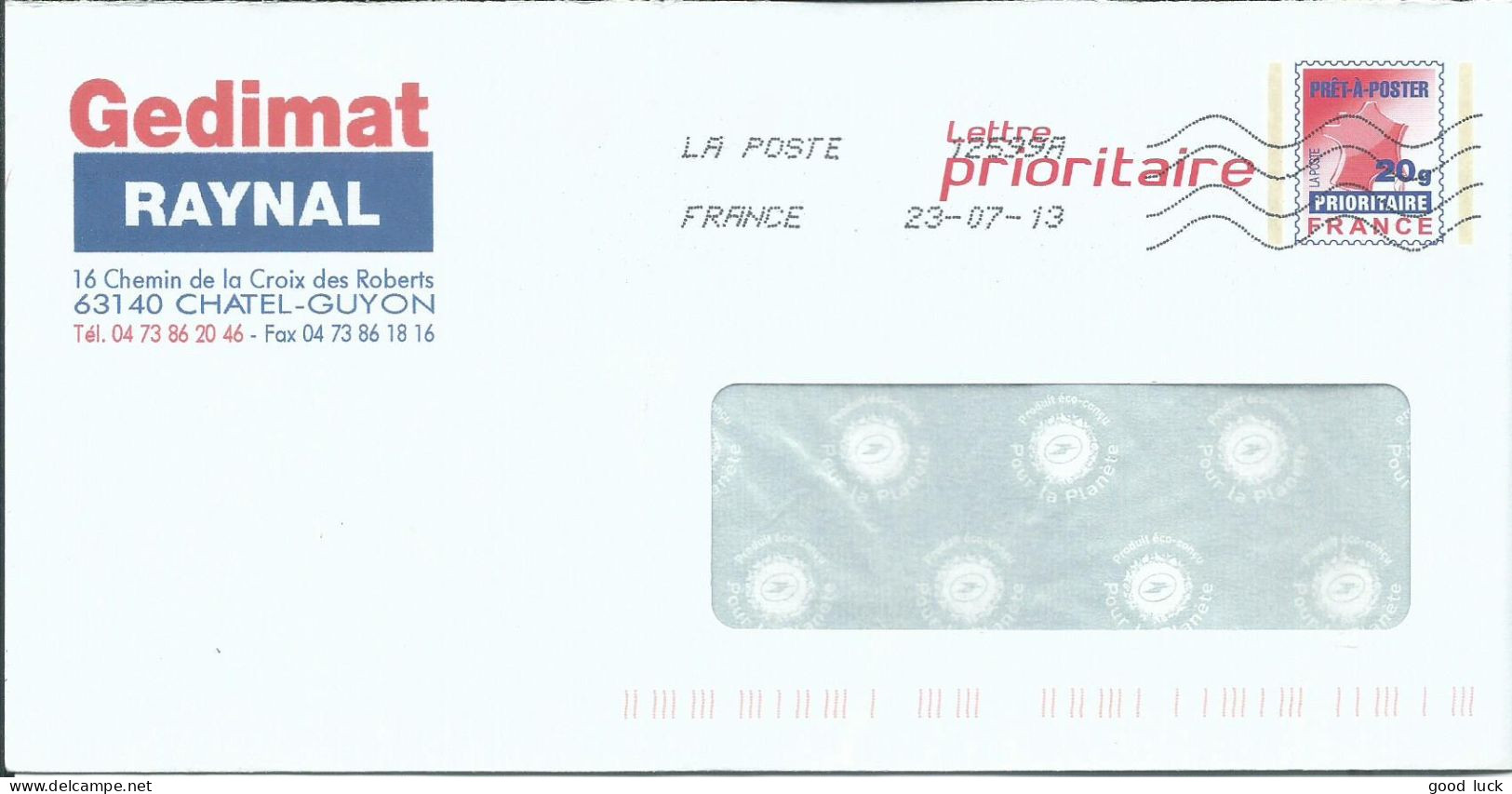 FRANCE PAP REPIQUE CHATEL GUYON ( PUY DE DOME ) DE 2013 LETTRE COVER - Prêts-à-poster:private Overprinting