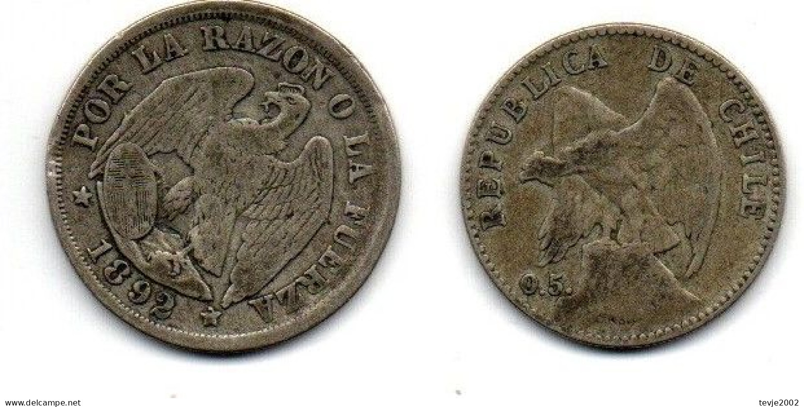 Chile - 5 Münzen - 1892 + 1907 - Gebraucht Used - Chile