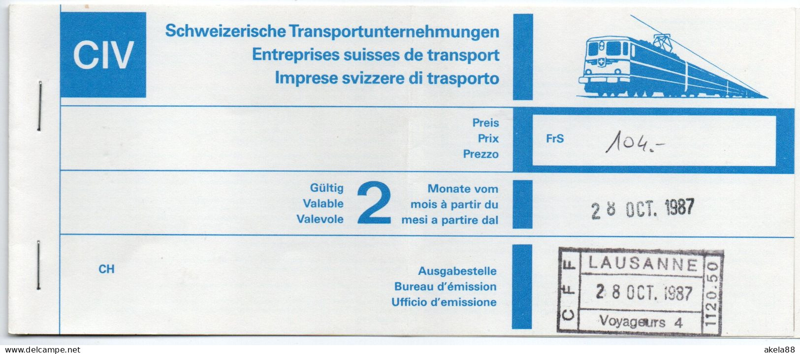 BIGLIETTO TRENO INTERNAZIONALE DA LAUSANNE A PADOVA E RITORNO - CIV - IMPRESE SVIZZERE DI TRASPORTO - Sonstige & Ohne Zuordnung