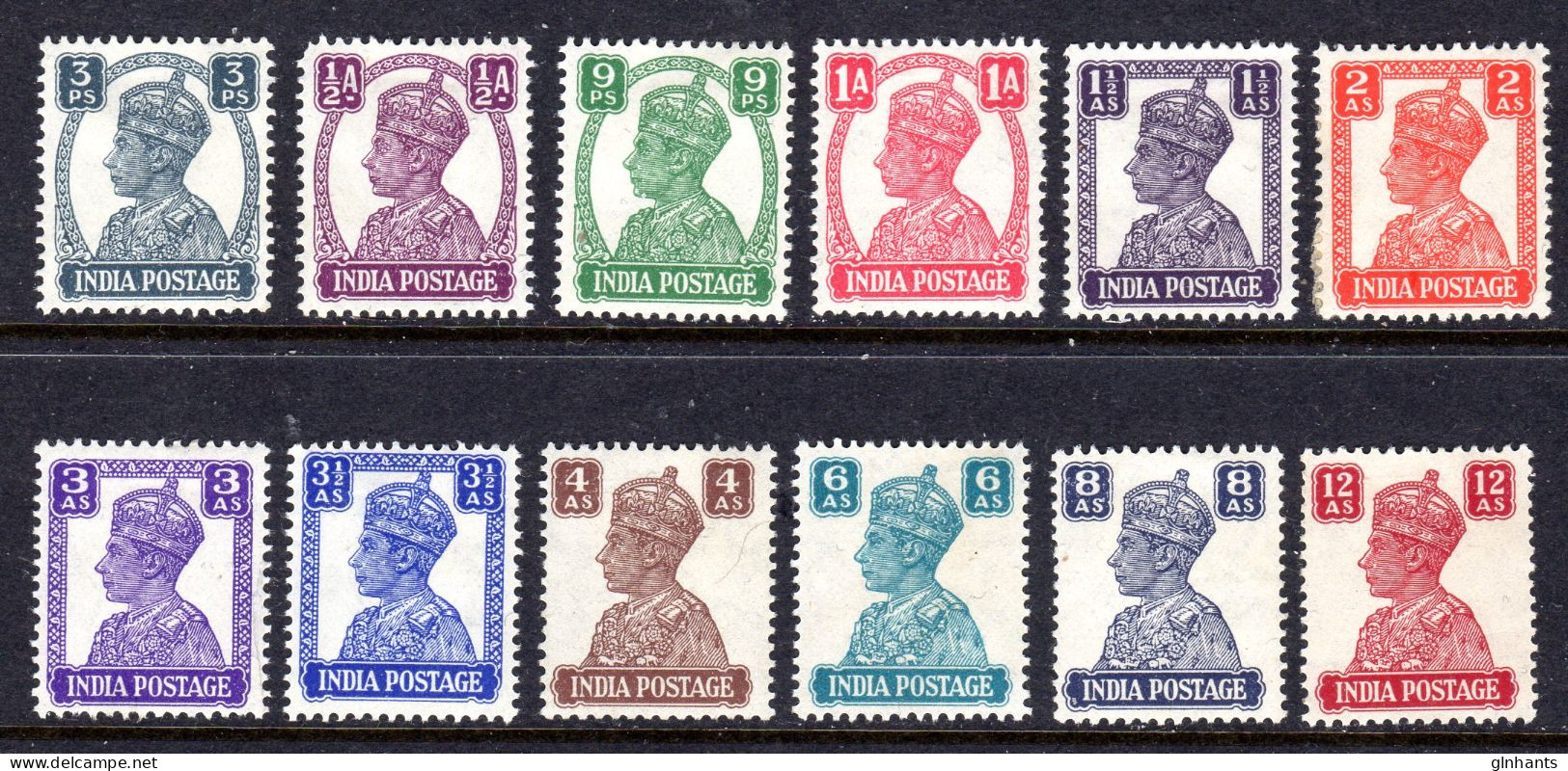 INDIA - 1940 KGVI DEFINITIVE PART SET (12V) MOUNTED MINT MM * (2 SCANS) - 1936-47  George VI