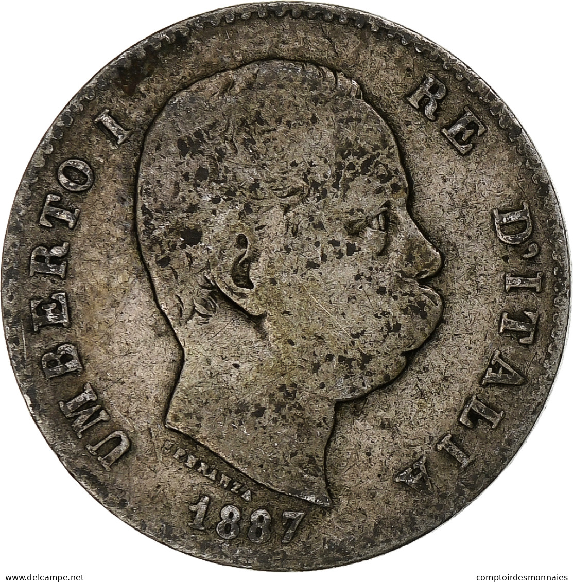 Italie, Umberto I, Lira, 1887, Milan, Argent, B+, KM:24.2 - 1878-1900 : Umberto I.