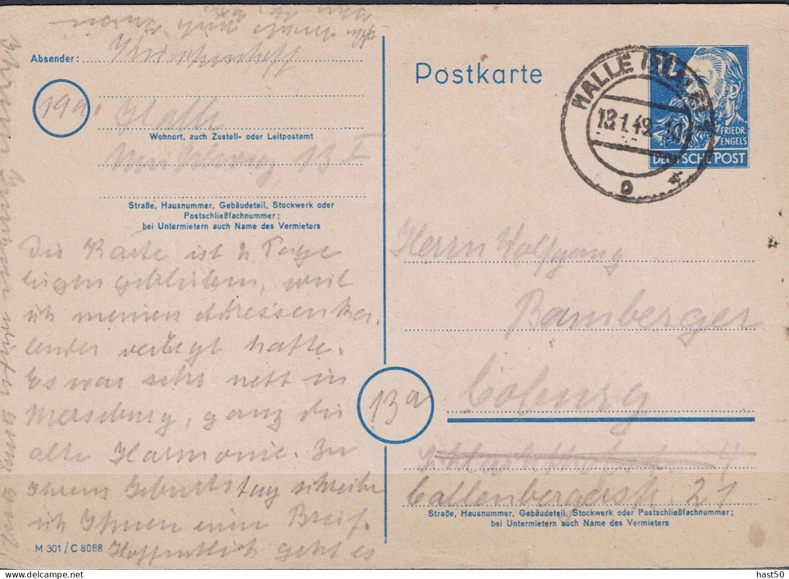 Alliierte Bes. SBZ - Postkarte Engels (MiNr: P 36a/01) 1948 - Gelaufen - Entiers Postaux