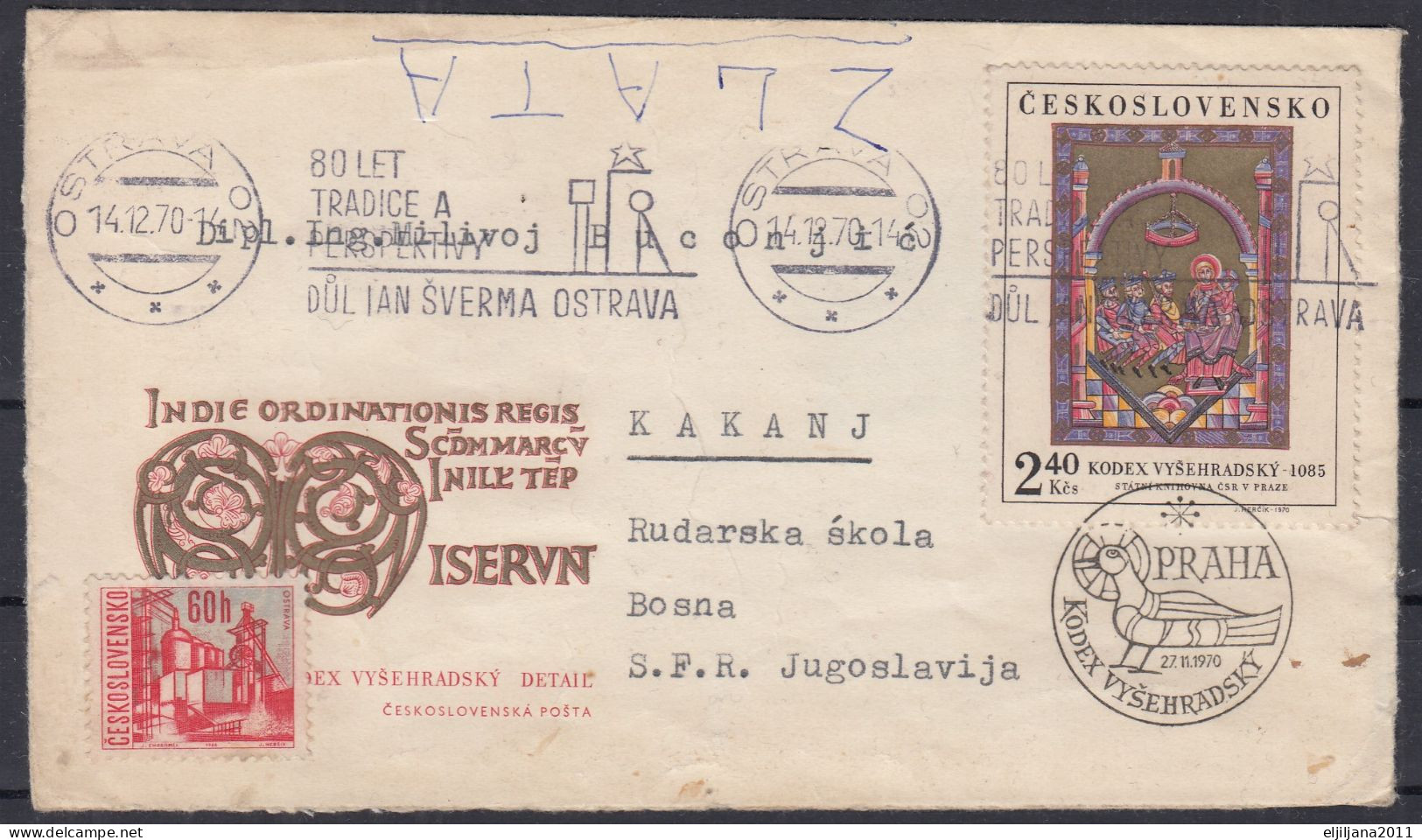 ⁕ Czechoslovakia 1970 ⁕ Commemorative Envelope / Cover ⁕ OSTRAVA To KAKANJ Bosnia - Lettres & Documents