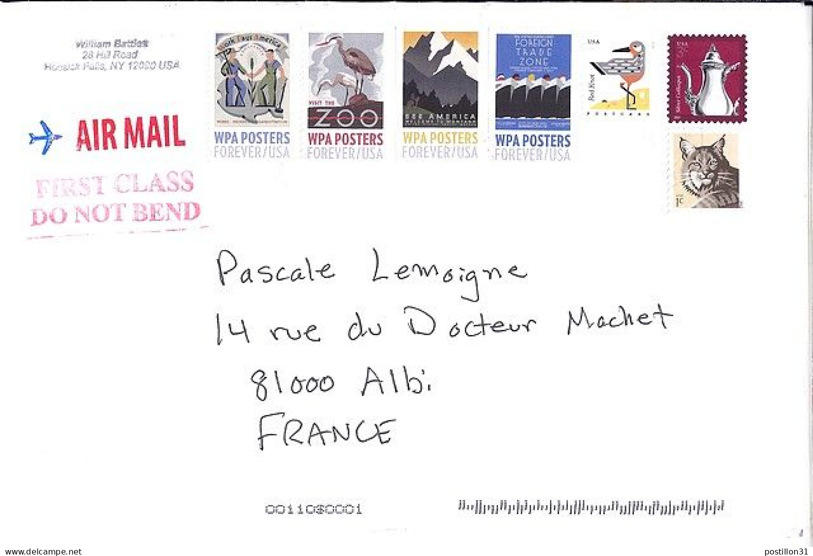 USA N° S/L.DE HOOSICK FALLS/17.4.17 POUR LA FRANCE - Lettres & Documents