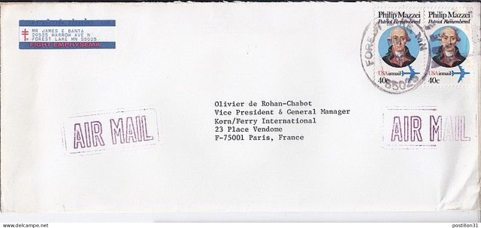 USA N° PA92 X 2 S/L.DE SAN DIEGO/1982 POUR LA FRANCE - Lettres & Documents