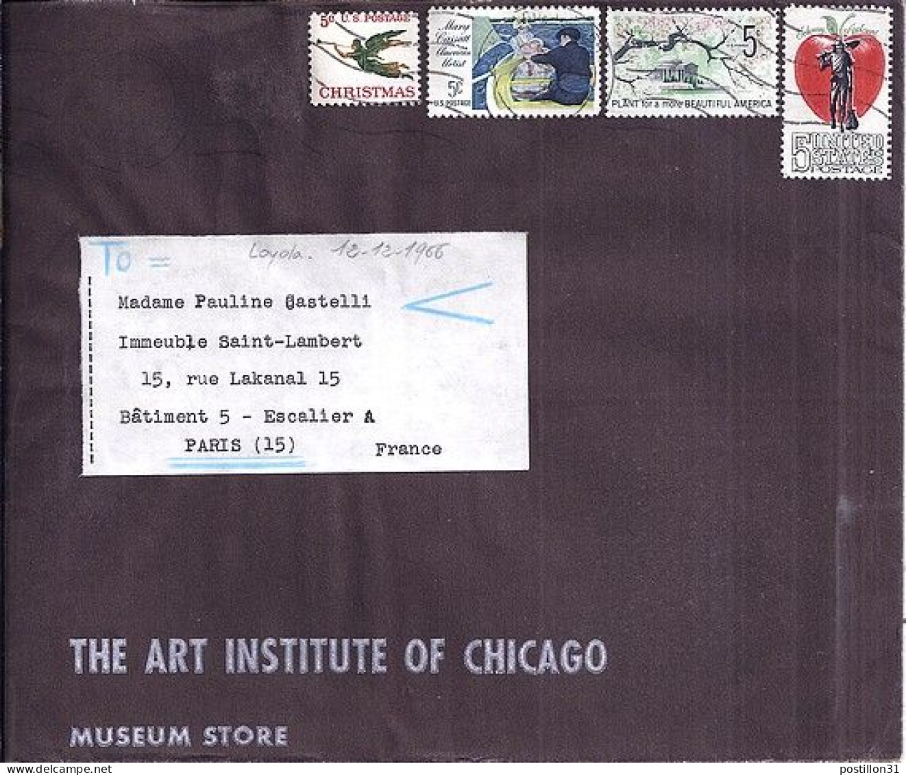 USA N° 810/811/814/793 S/L.DE CHICAGO/12.12.66 POUR LA FRANCE - Cartas & Documentos