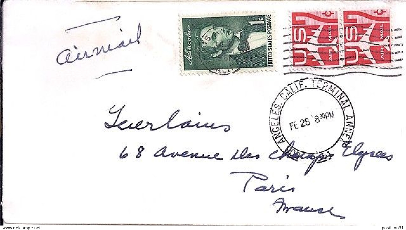 USA N° PA51 X 2/657 S/L.DE LOS ANGELES/28.2.61 POUR LA FRANCE - Cartas & Documentos