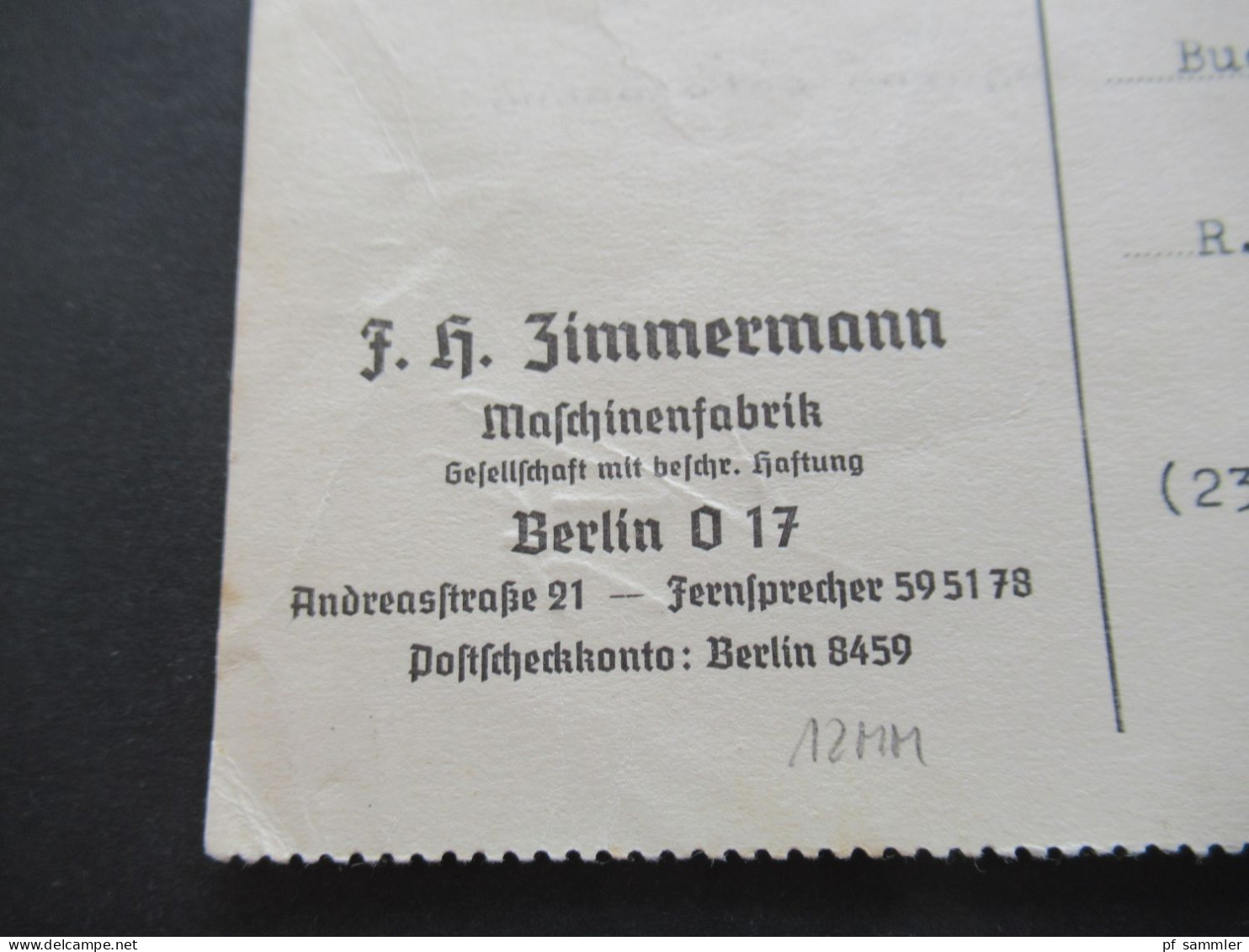 Bizone Netzaufdruck Mi.Nr.40 II EF Stempel Berlin W 15 Firmen PK F.H. Zimmermann Maschinenfabrik Berlin O 17 Andreasstr. - Briefe U. Dokumente