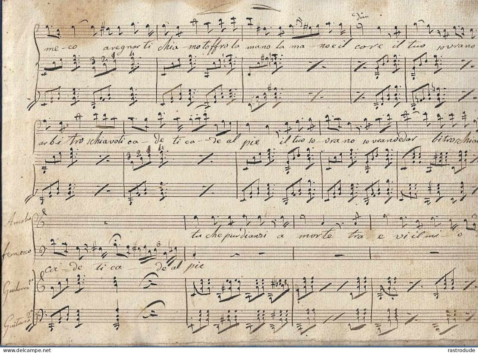 19ème GIUSEPPE VERDI  - PARTITION MANUSCRITE OPÉRA  MASNADIERI ( SCENA E DUETTO ) 5 PAGES - Opera