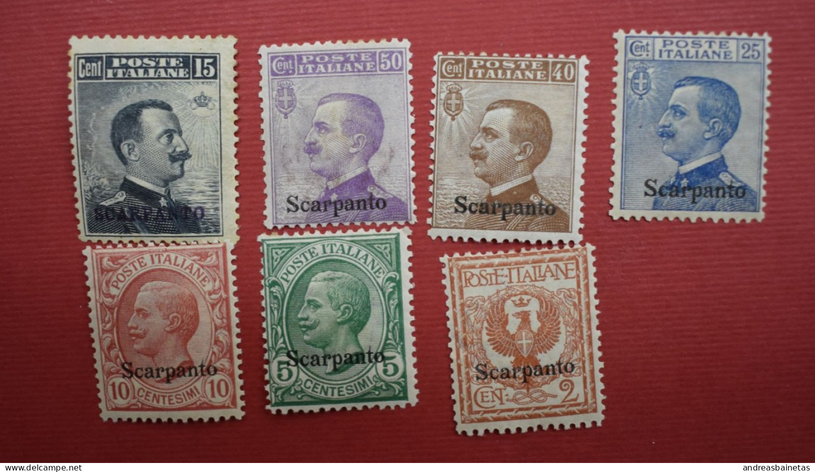 Stamps Greece ITALIAN OCCUPATION - ITALIAN POST OFFICE 1912 "SCARPANTO" Ovpt, Complete Set Of 7 Values, M. (Hellas 3IV/9 - Dodecanese