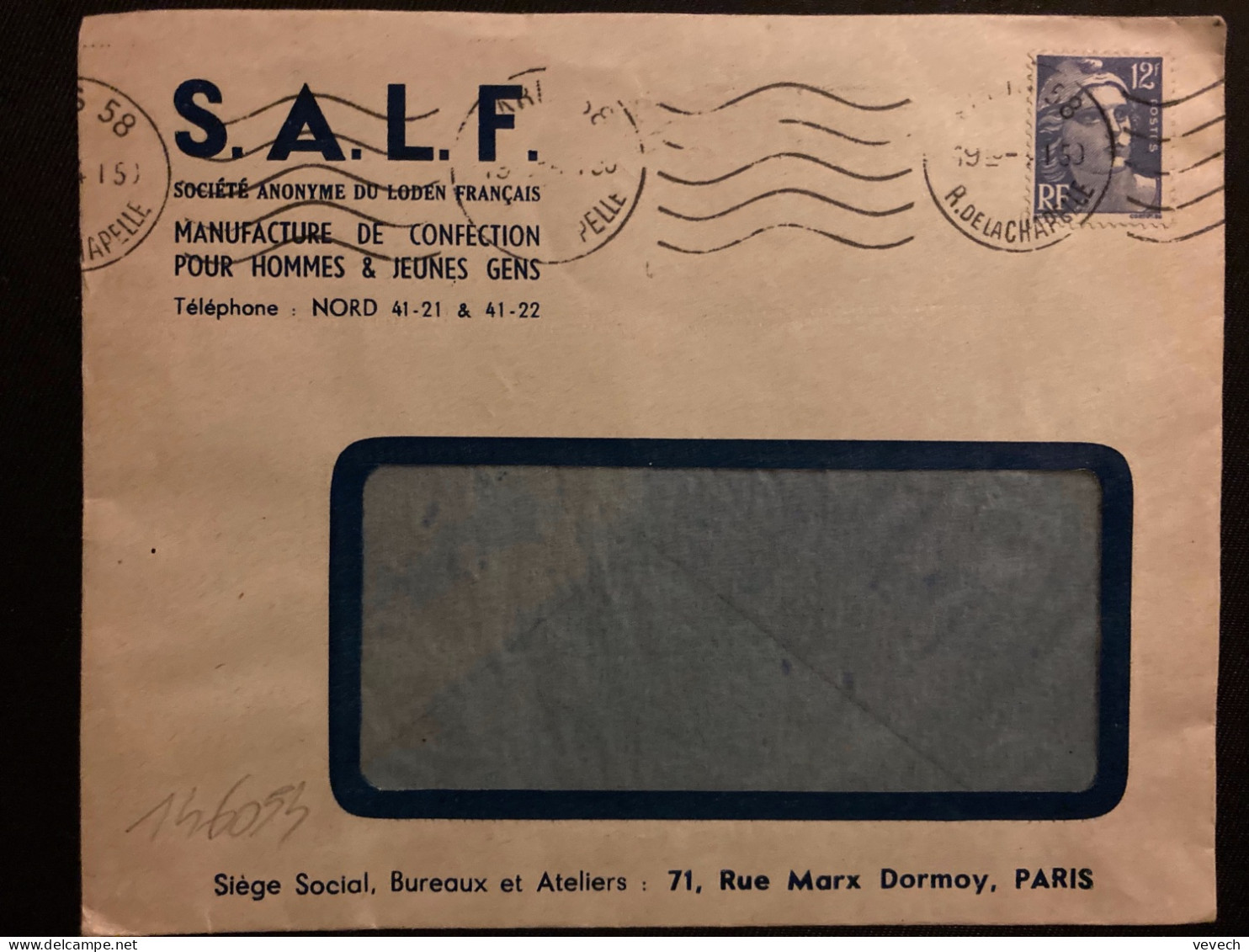 LETTRE FROID OU PLUIE MANTEAU SALF TP M DE GANDON 12F OBL.MEC.4 I 50 PARIS 58 - Agua