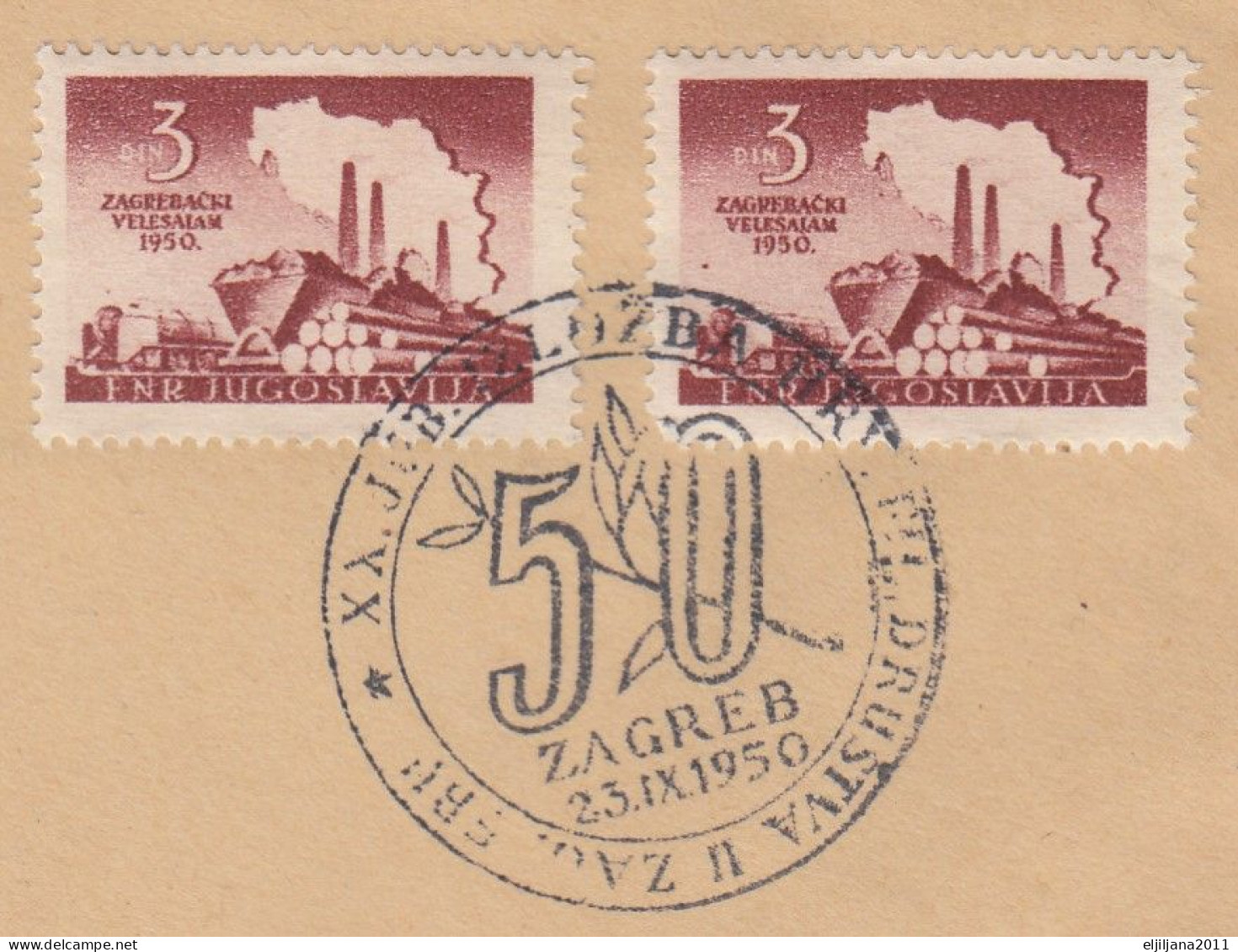 ⁕ Yugoslavia FNRJ 1950 ⁕ Jubilee - Philatelic Exhibition HFS ⁕ Mi.621, Fair / Messe Zagreb - Storia Postale