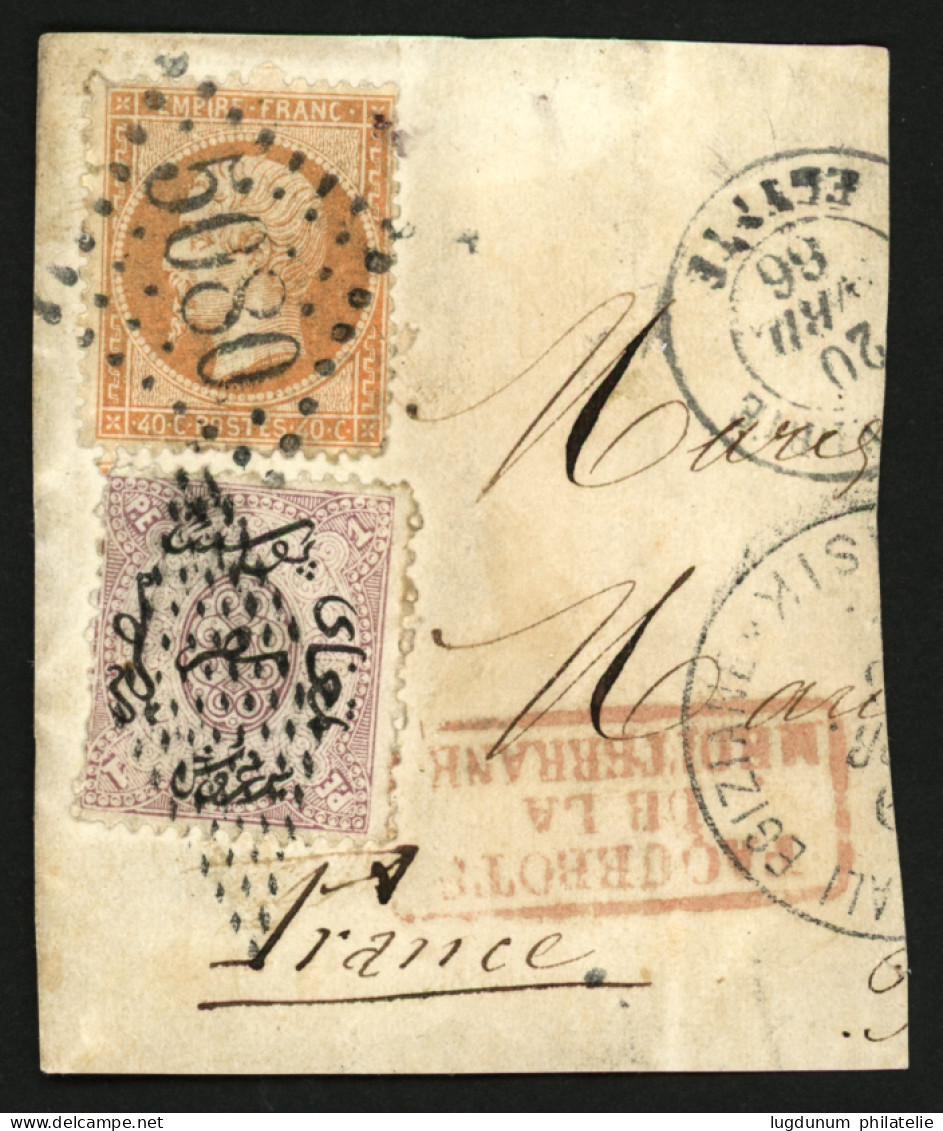 ALEXANDRIE : FRANCE 40c (n°23) Obl. GC 5080 + EGYPTE 1P Obl. RETTA Sur Fragment. Affrt Mixte Rare. TTB. - 1849-1876: Klassieke Periode