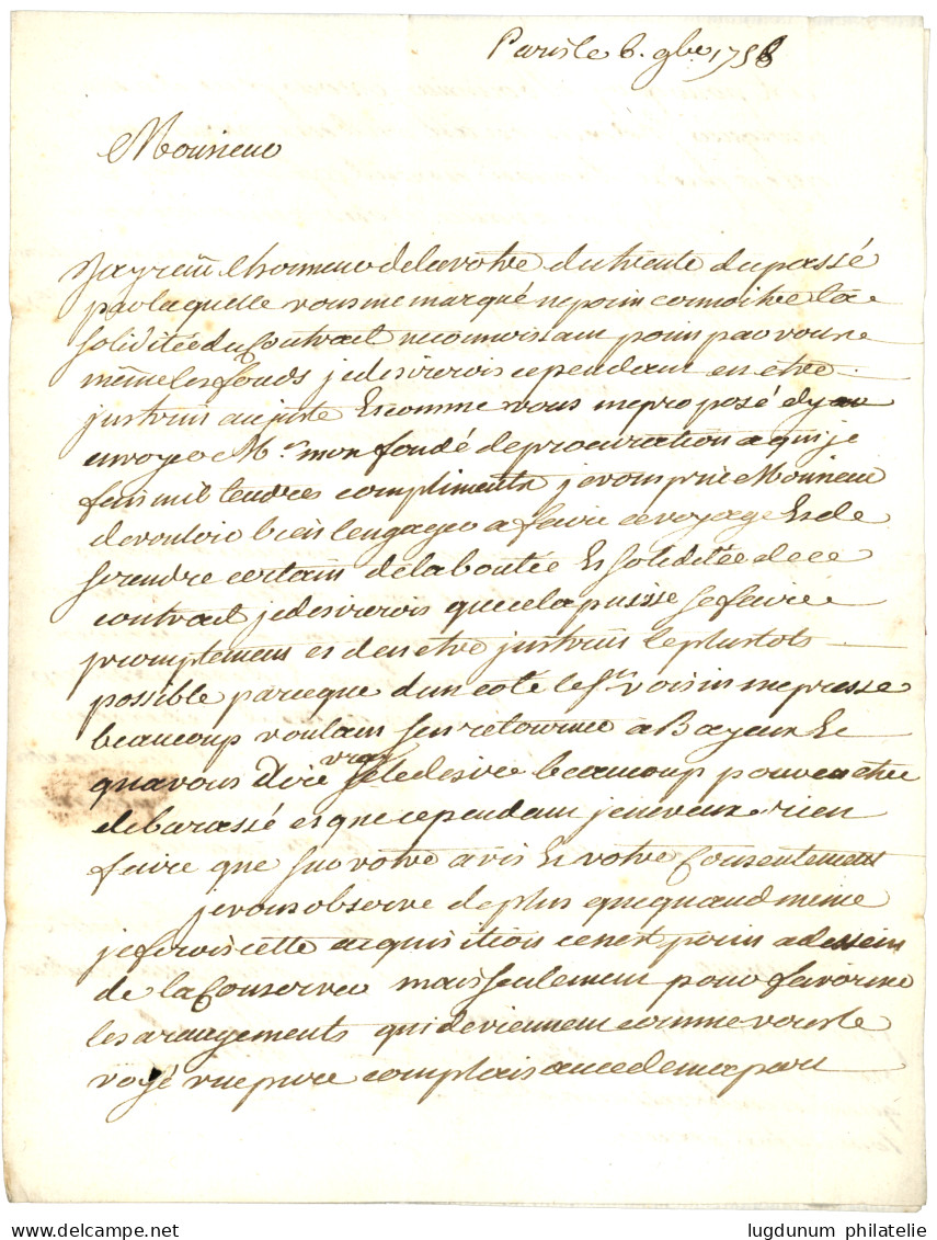 PARIS : 1758 PORT PAYE Couronné Rouge (Lenain 37a) + "FRANC" Manus Sur Lettre Avec Texte. TB. - 1701-1800: Voorlopers XVIII