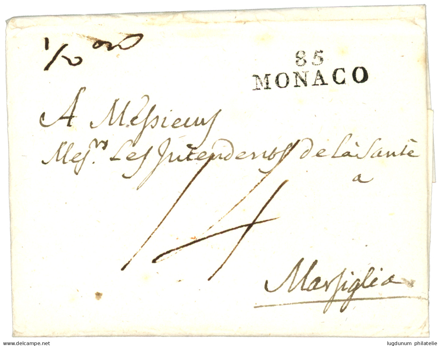 VENISE Via MONACO : 1793 85 MONACO Sur Lettre Avec Texte Daté "VENEZIA 6 Nov. 1793" Pour MARSEILLE. RARE. Superbe - 1792-1815: Conquered Departments