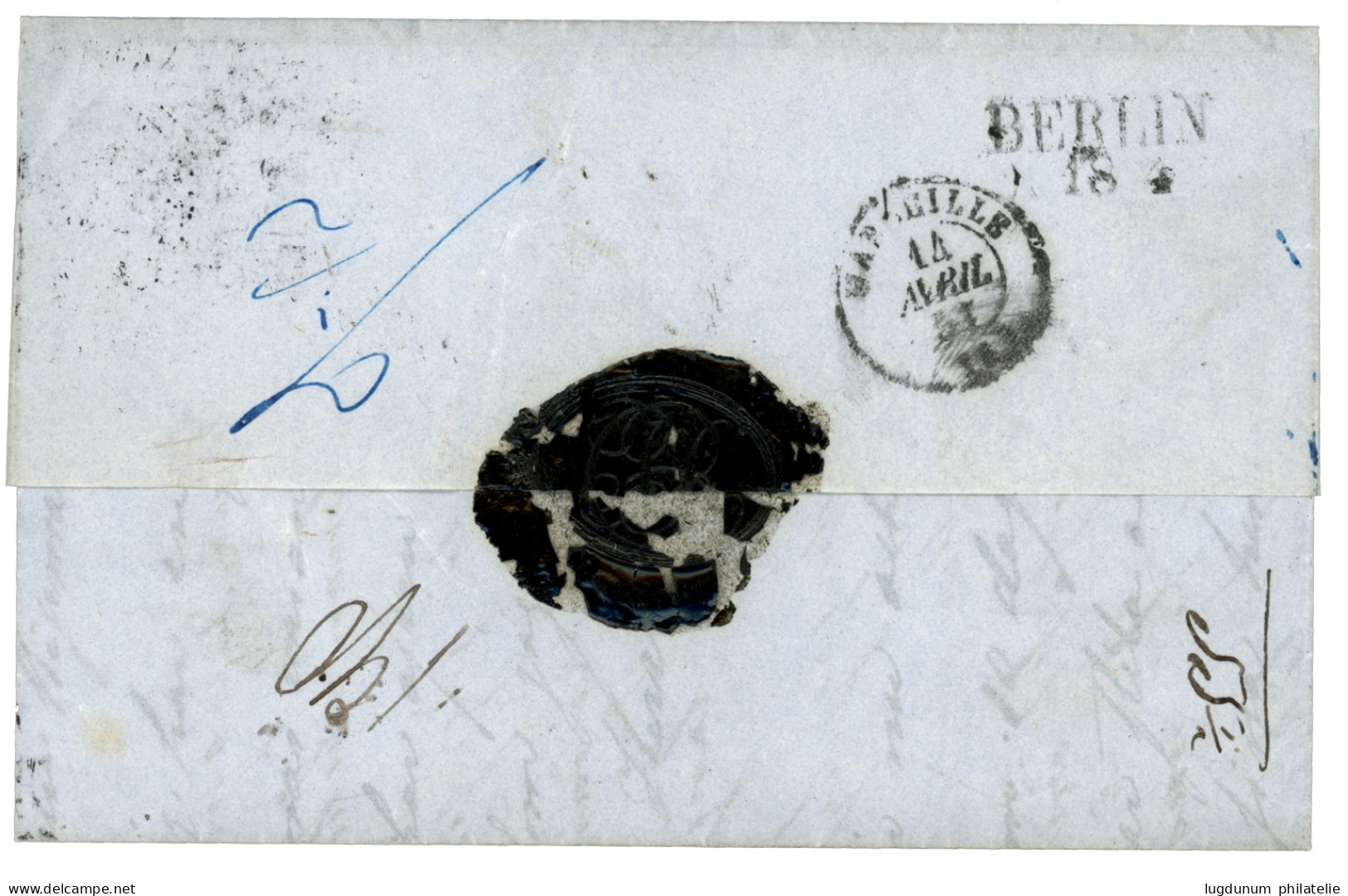 ALEXANDRIE Pour La FINLANDE : 1851 ALEXANDRIE EGYPTE + Taxe 14 Bleue Sur Lettre Pour La FINLANDE. TTB. - 1849-1876: Klassik