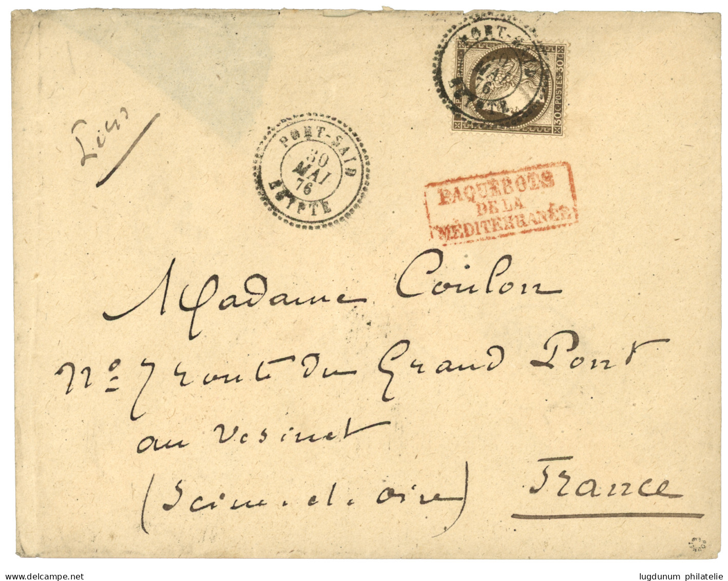 PORT-SAID : 1876 30c CERES Obl. Cachet PORT-SAID EGYPTE Sur Lettre Pour La FRANCE. Signé ROUMET. TTB. - 1849-1876: Klassieke Periode