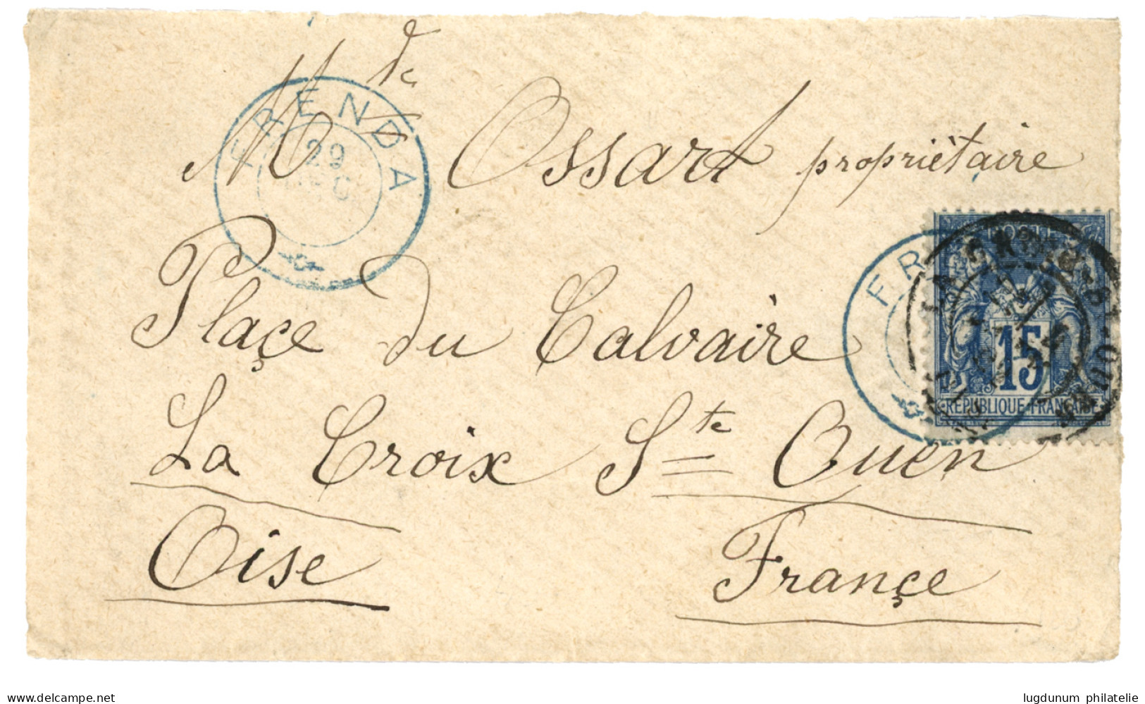 ALGERIE : 1880 15c SAGE Obl. Cachet Rare FRENDA (type Special) Sur Lettre Pour La FRANCE. TTB. - Andere & Zonder Classificatie