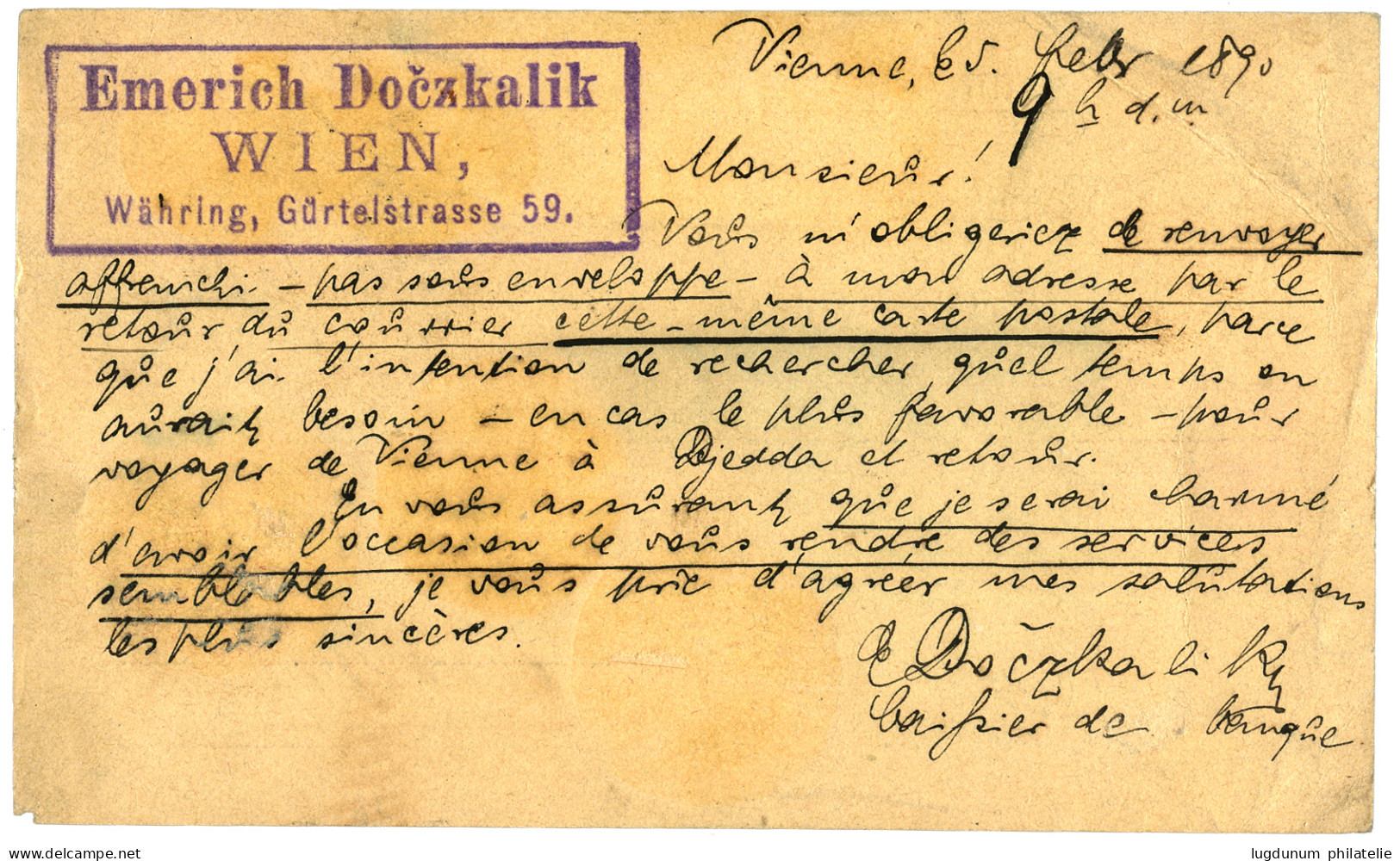 AUSTRIA To SAUDI ARABIA : 1890 AUSTRIA P./Stat. 5k Canc. WAHRING To DJEDDA With Arrival Cds. Extremely Rare Destination. - Sonstige & Ohne Zuordnung