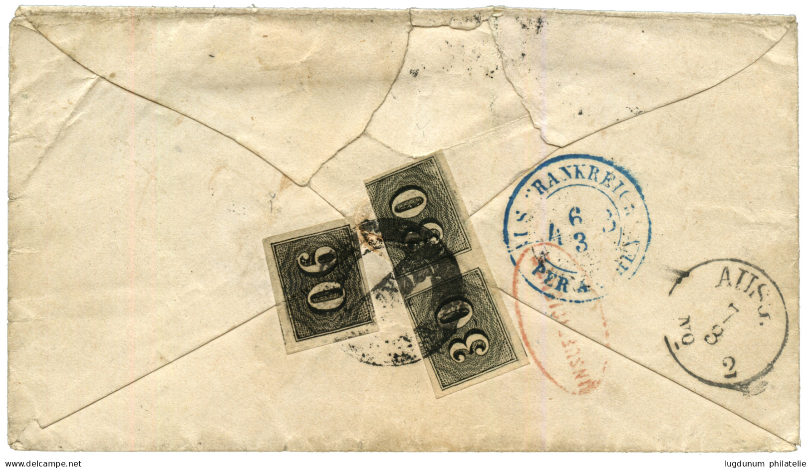BRAZIL : 1866 Rare Exchange Mark F./48 + On Reverse BRAZIL Pair Of 30R + 90r + INSUFFICIENTE On Envelope To CREUZNACH (P - Sonstige & Ohne Zuordnung