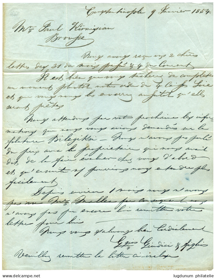 TURKEY - SHIP MAIL : 1854 P.P / COSTANTINOPLI Cachet On Entire Letter From CONSTANTINOPLE To BROUSSE. Vf. - Otros & Sin Clasificación