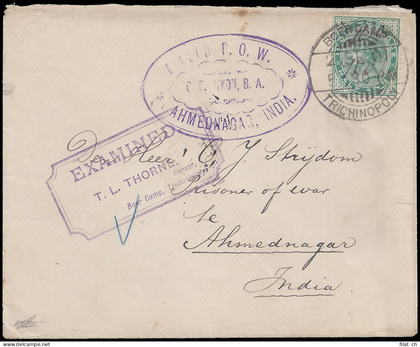 India 1901 Intercamp Ahmednagar / Trichinopoly Cover - Autres & Non Classés