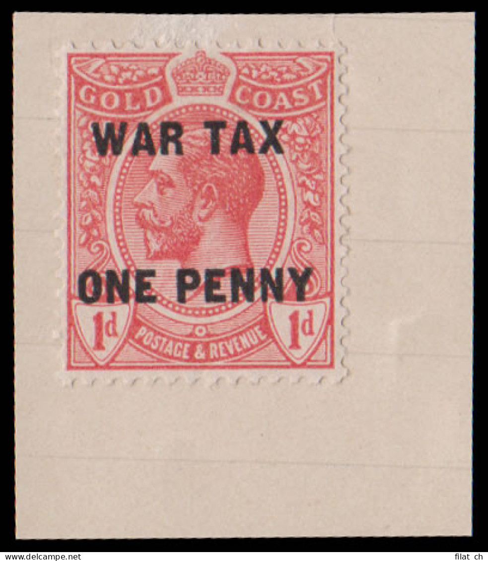 Gold Coast 1918 War Tax 1d Ex Tunisian Receiving Authority - Gold Coast (...-1957)