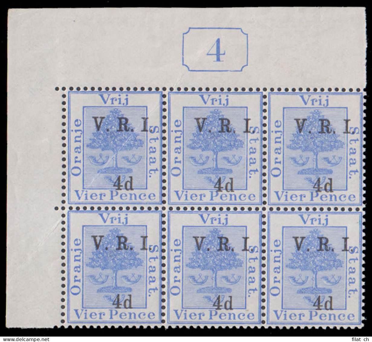 Orange Free State 1900 VRI SG107 4d "Current No" Block - Stato Libero Dell'Orange (1868-1909)