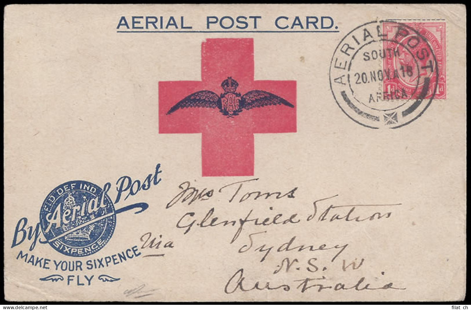 South Africa 1918 Wanderer's Flight, Australia Address - Poste Aérienne
