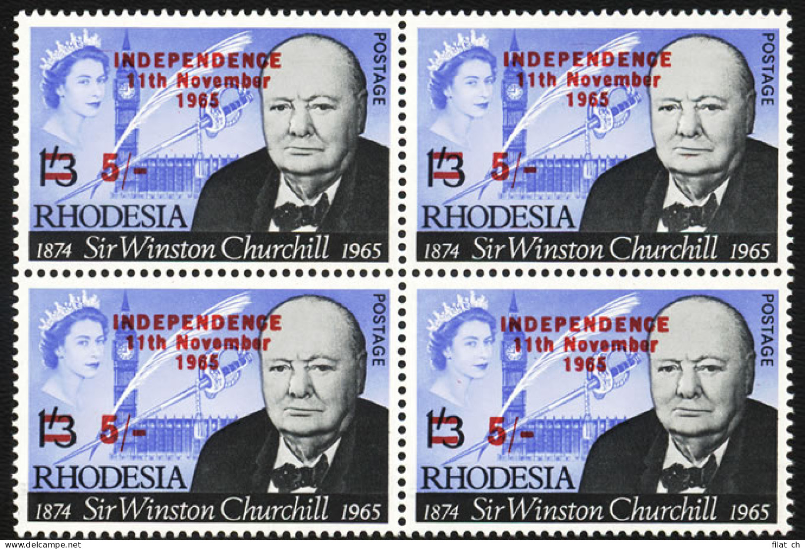 Rhodesia 1966 5/- Churchill Cape Town Forgery Block - Autres & Non Classés