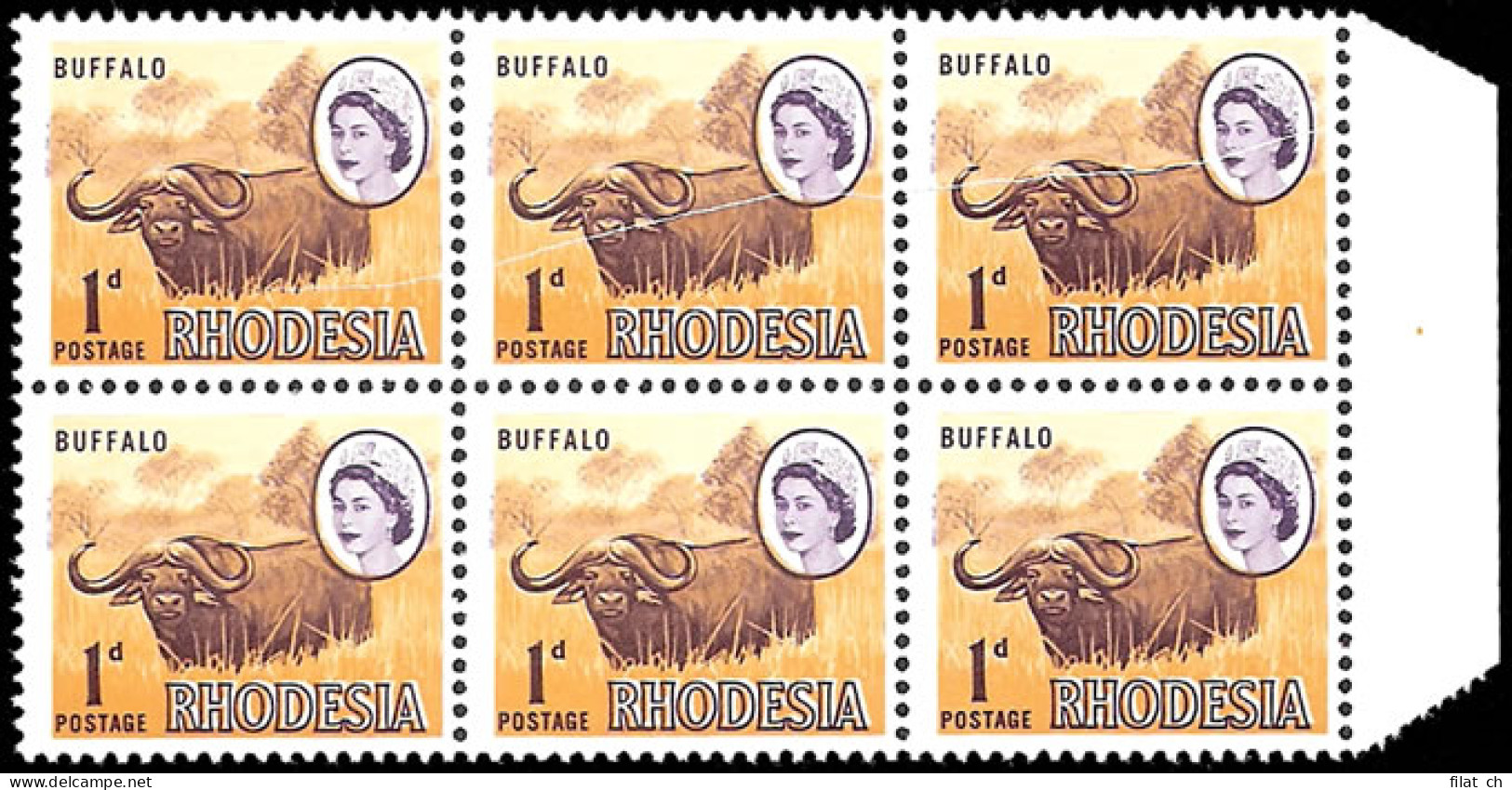 Rhodesia 1966 1d Buffalo Rhodesia Doubled & Paper Fold - Sonstige & Ohne Zuordnung