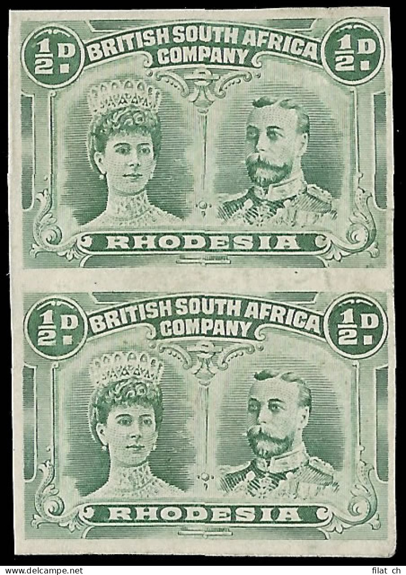 Rhodesia 1910 &frac12;d Imperforate Pair, Double Head Showpiece - Autres & Non Classés