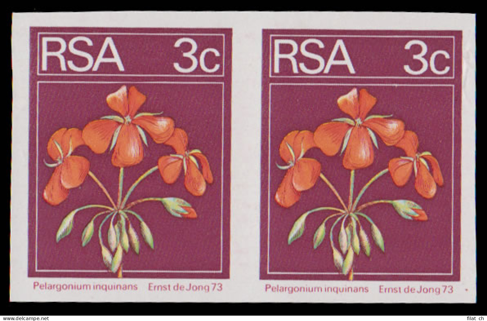 South Africa 1974 3c Geranium Imperforate Pair - Non Classés