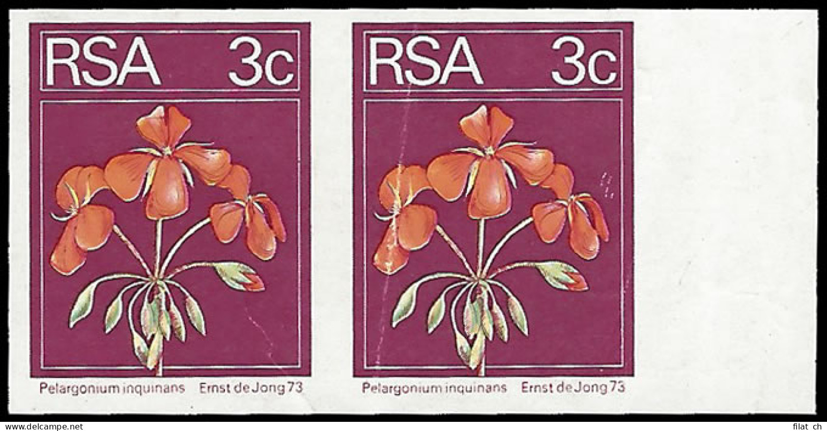 South Africa 1974 3c Geranium Imperf Pair - Non Classés