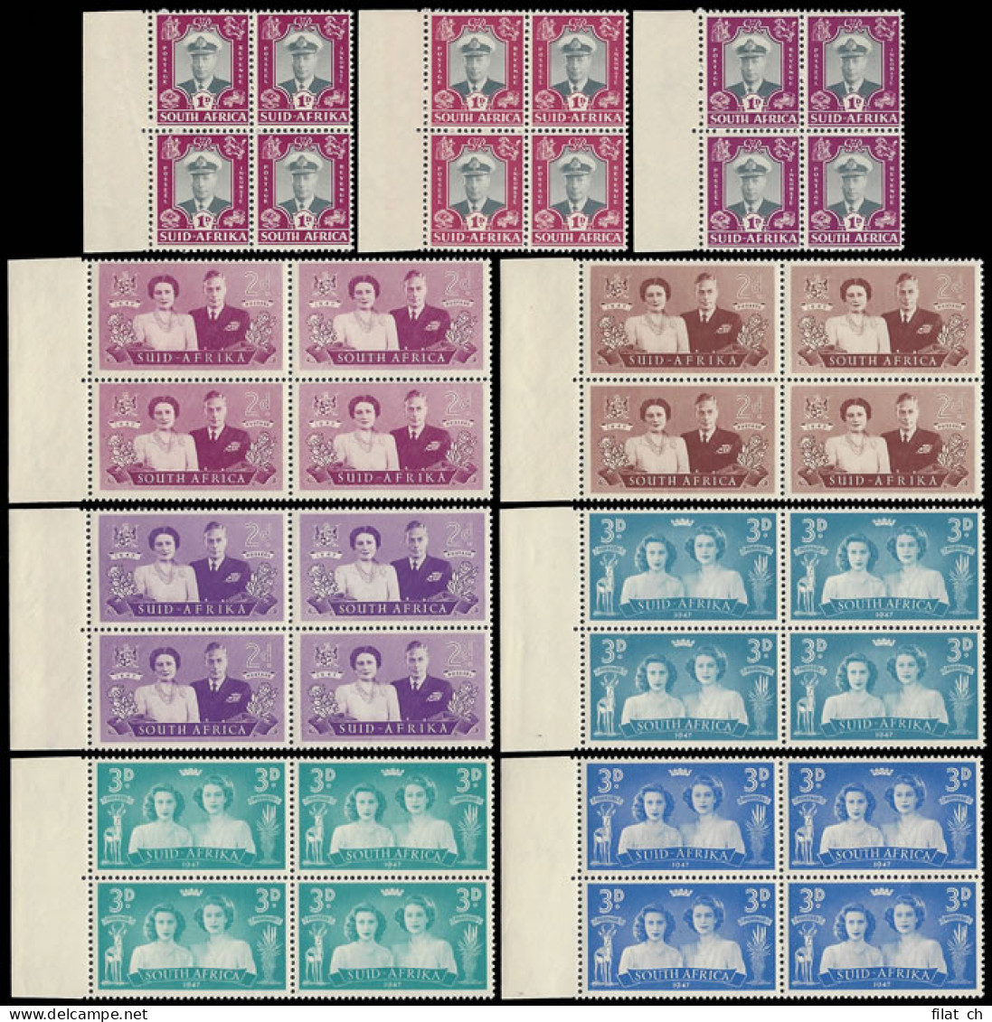 South Africa 1947 Royal Visit 1d - 3d Colour Trials, UM Blocks - Non Classés