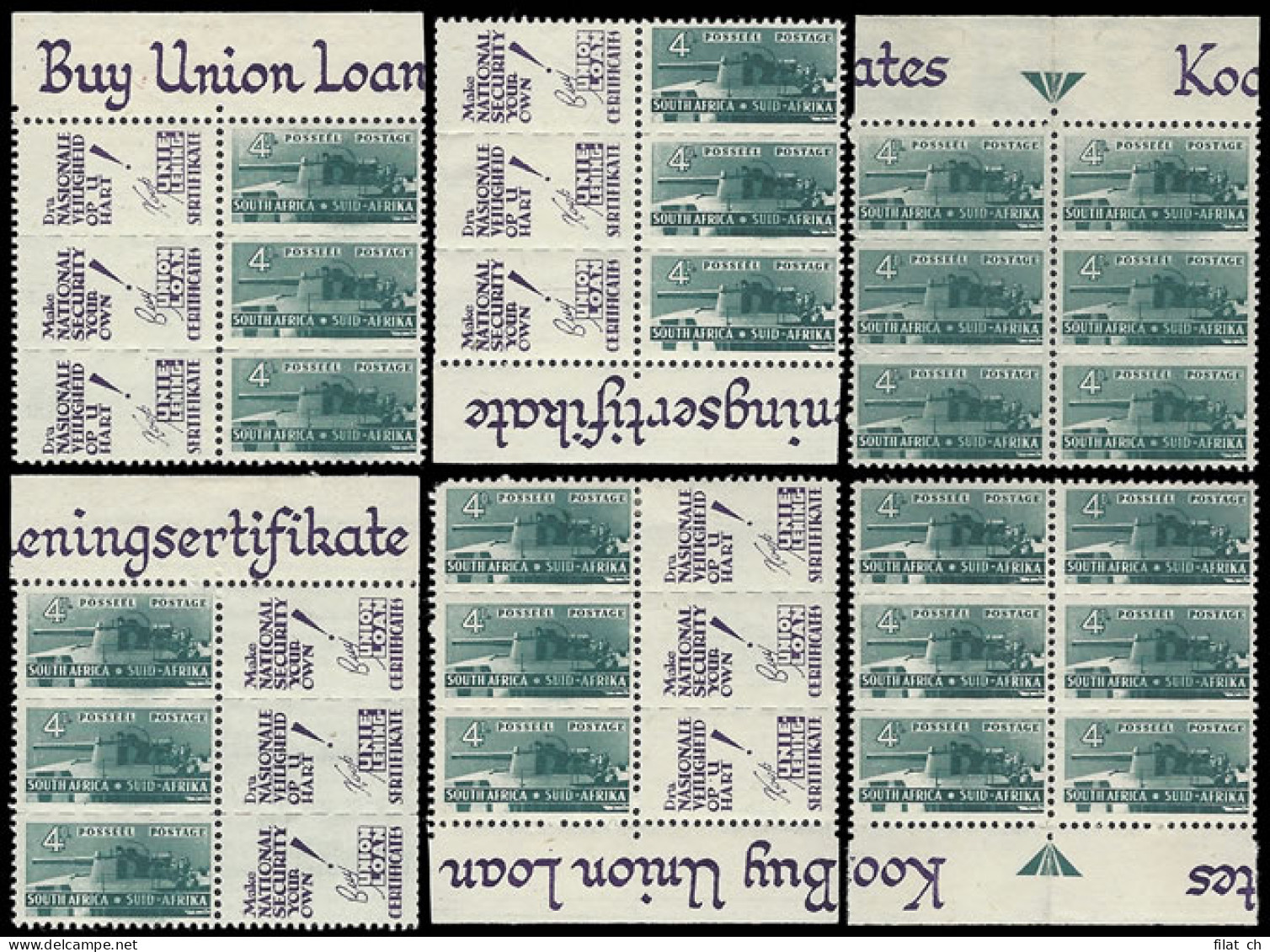 South Africa 1942 Bantam 4d Positional Blocks For Mini-Sheet - Non Classificati