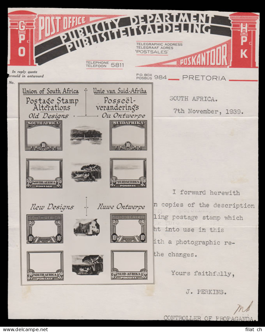 South Africa 1939 3d & 10/- New Designs Publicity Materials - Ohne Zuordnung