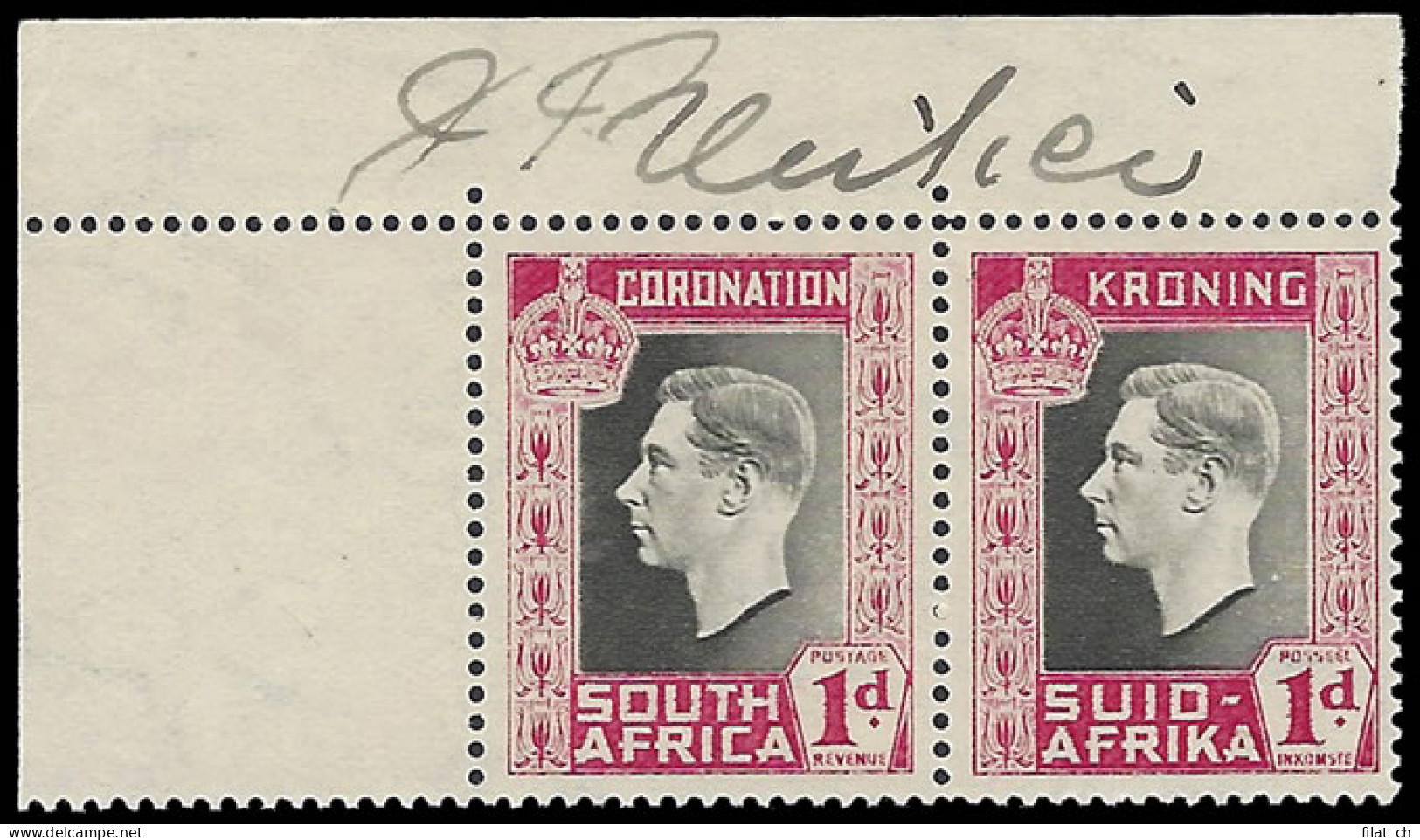 South Africa 1937 KGVI Coronation 1d Autographed By Designer - Ohne Zuordnung